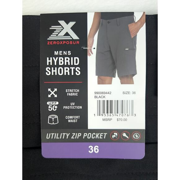 ZeroXposur Hybrid Shorts Mens 36 Black Utility Zip Pocket 4-Way Stretch UPF 50+ - Picture 1 of 10
